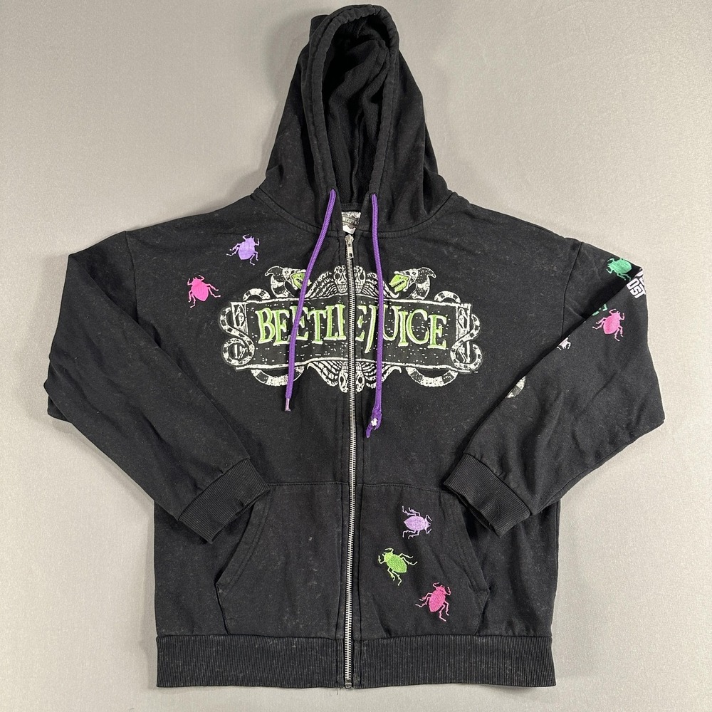 Beetlejuice Hoodie Youth Small Black Full Zip Fleece Bugs Graphic Halloween